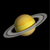 Illustration of Saturn with its prominent rings on a black background
