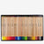 A 36-color set of wooden drawing pencils arranged in a black plastic case, showing a full spectrum of colors from yellow and orange to red, pink, blue, green, brown, and gray, on a light gray background.
