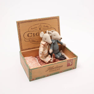 Grandma and Grandpa Mice in Cigar Box