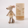 Maileg mouse doll in a tutu next to a packaging on a white background