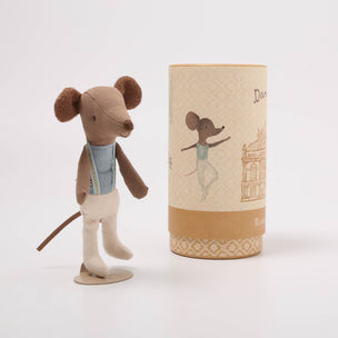 Maileg big brother dancer mouse  with a decorative packaging on a white background