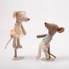 Two Maileg ballet dancer mouse toys, one in a dress and the other in a suit, standing close together on a white background.