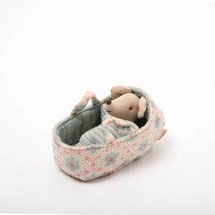 Maileg Baby Mouse in Carry Cot | Blue