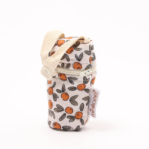 Fabric pouch with orange pattern on a white background