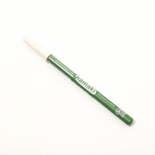 Green makeup pencil with white cap on a white background
