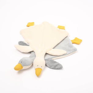 Plush toy shaped like a duck with a soft texture on a white background