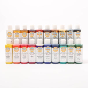 Natural Earth Fluid Acrylik Paint in 120ml bottles, showing all 20 colours | Image © Conscious Craft