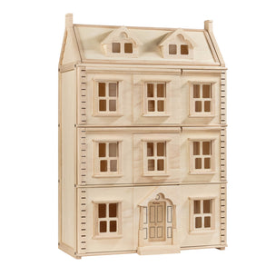 Wooden dollhouse with a white background