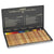 A 36-color set of Rembrandt LYRA aquarell pencils in an open metal tin, showing a full spectrum of colors from yellow and orange to blue, purple, and red, with the black interior lid displaying the brand name and color chart.