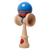 Wooden kendama toy with blue and red design on a white background
