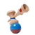 Wooden kendama with blue ball on a white background