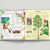 Open book showing illustrations of a tree and birds on a gray background