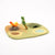 Felted toy landscape with a flower, and pond on a white background