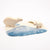 Wooden polar bear figures on a blue and white surface with a white background