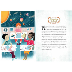 Illustration of children in a classroom with space-themed decor, accompanied by text on a white background.
