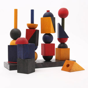 Wooden Story Modern Stacking Toy in yellow, red, blue & green | Image ©️ Conscious Craft