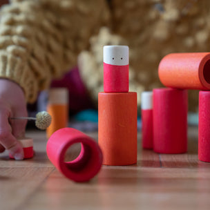 Little wooden toy colourful chararcters for free play from the LO set | Conscious Craft