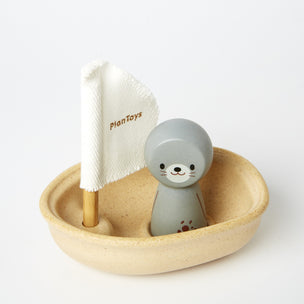 Plan Toy Sailing Boat with Seal for fun in the bath - Conscious Craft