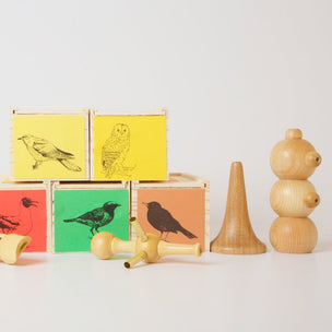 Collection of wooden bird calls with boxes | Conscious Craft