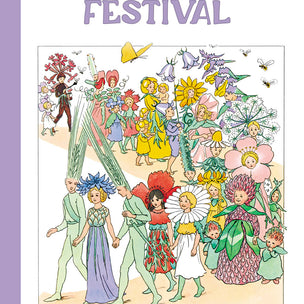 The front book cover of The Flowers' Festival showing a procession of flowers | Elsa Beskow 