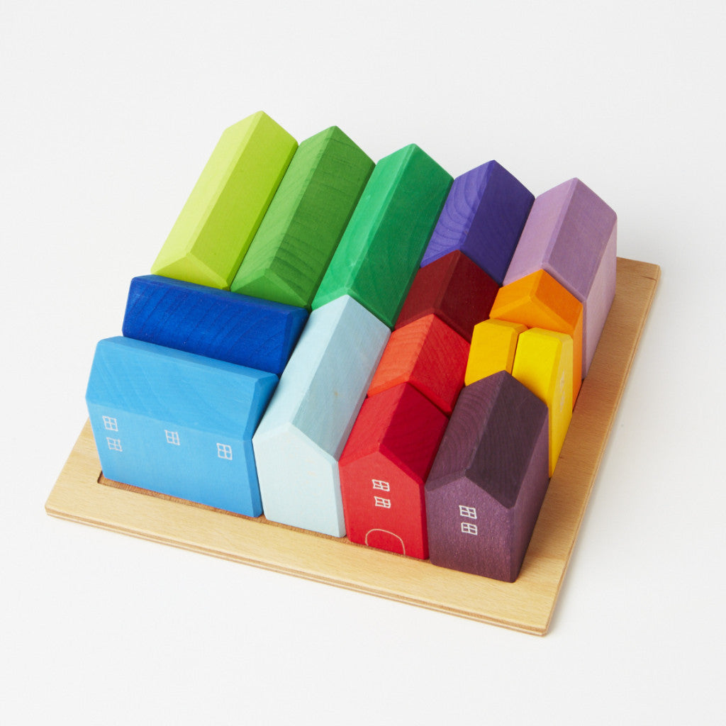 Groves Building Set Grimm's Small Houses: Colourful Wooden Building Set - Conscious Craft