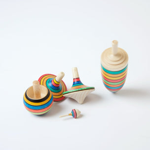 Learner Set of 5 Striped Spinning Tops from Mader | Conscious Craft