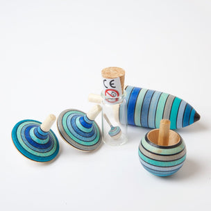 Set of 5 Blue Spinning Tops from Mader | Conscious Craft