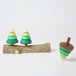3 Spinning Tree Tops on a Branch | Mader Spinning Tops | Conscious Craft