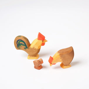 Ostheimer Dark Chick with Rooster and Pecking Hen | Farmyard Animal | Conscious Craft