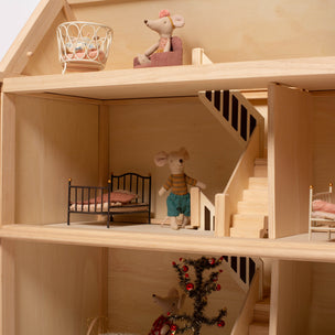 Inside Plan Toys Dollhouse with Maileg mice and furniture | © Conscious Craft