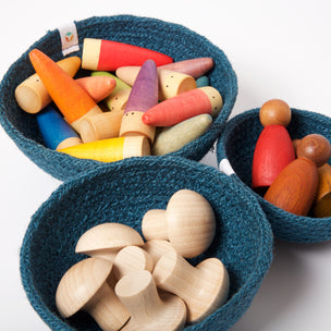 ReSpiin Jute Mini Bowl Set with Grapat Sticks, Mushrooms & Nins | Denim | © Conscious Craft
